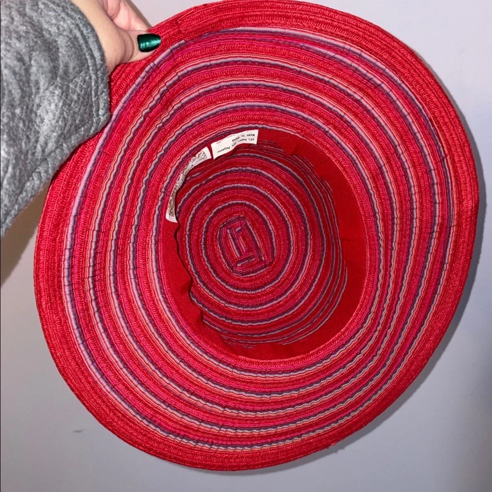 Cappelli Straworld, Inc. Striped Red Wide Brim Hat With Bow OS